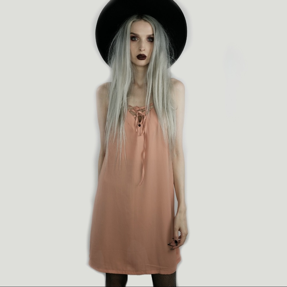 Peach Lace Up Dress
